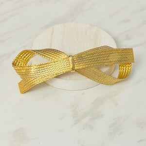 Vintage French Barrette Woven Textured Large Bow Hair Clip, Gold Tone
